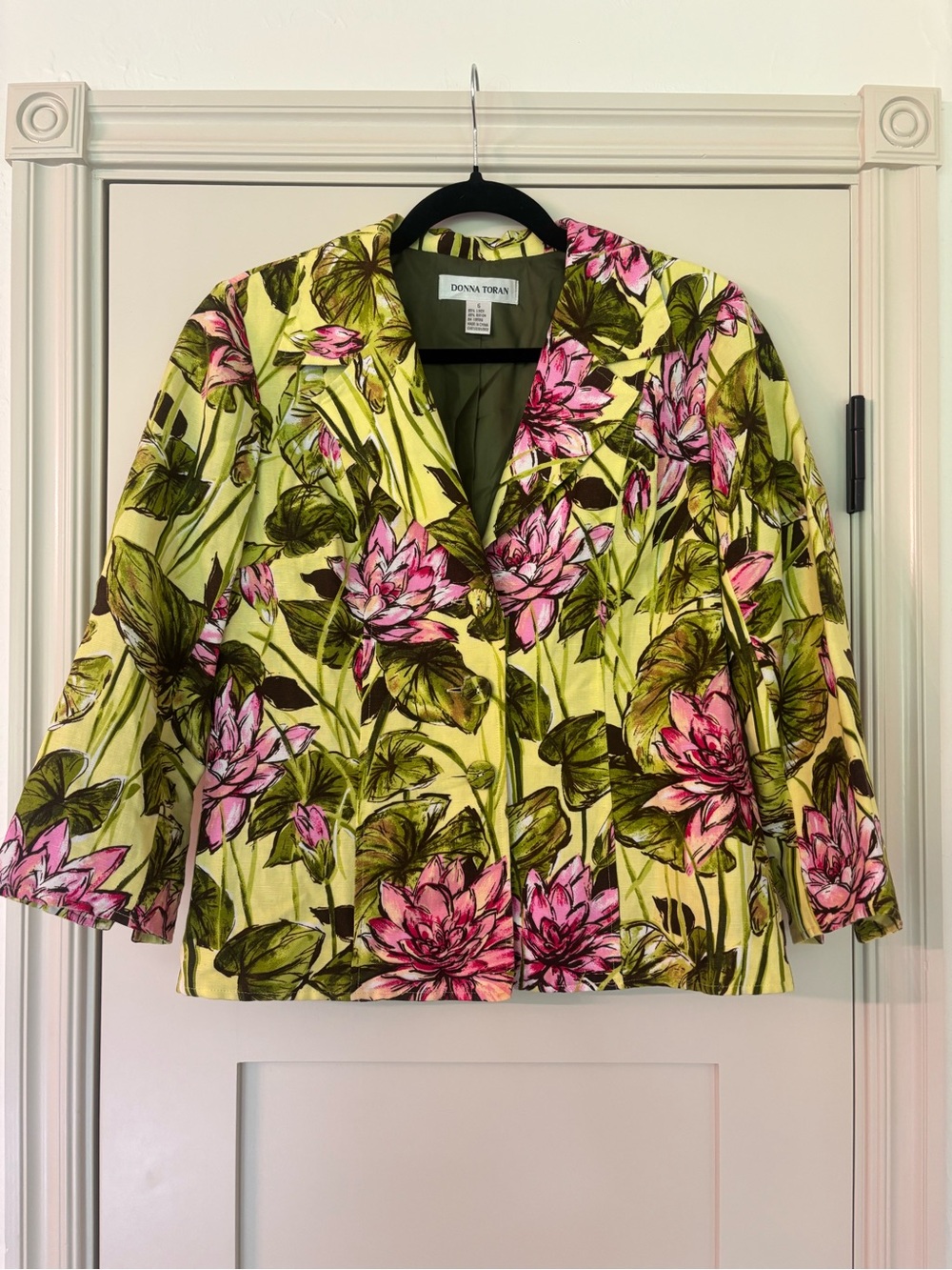 Donna Toran Water Lily Floral Linen Blend Whimsical Maximalist Blazer size 6